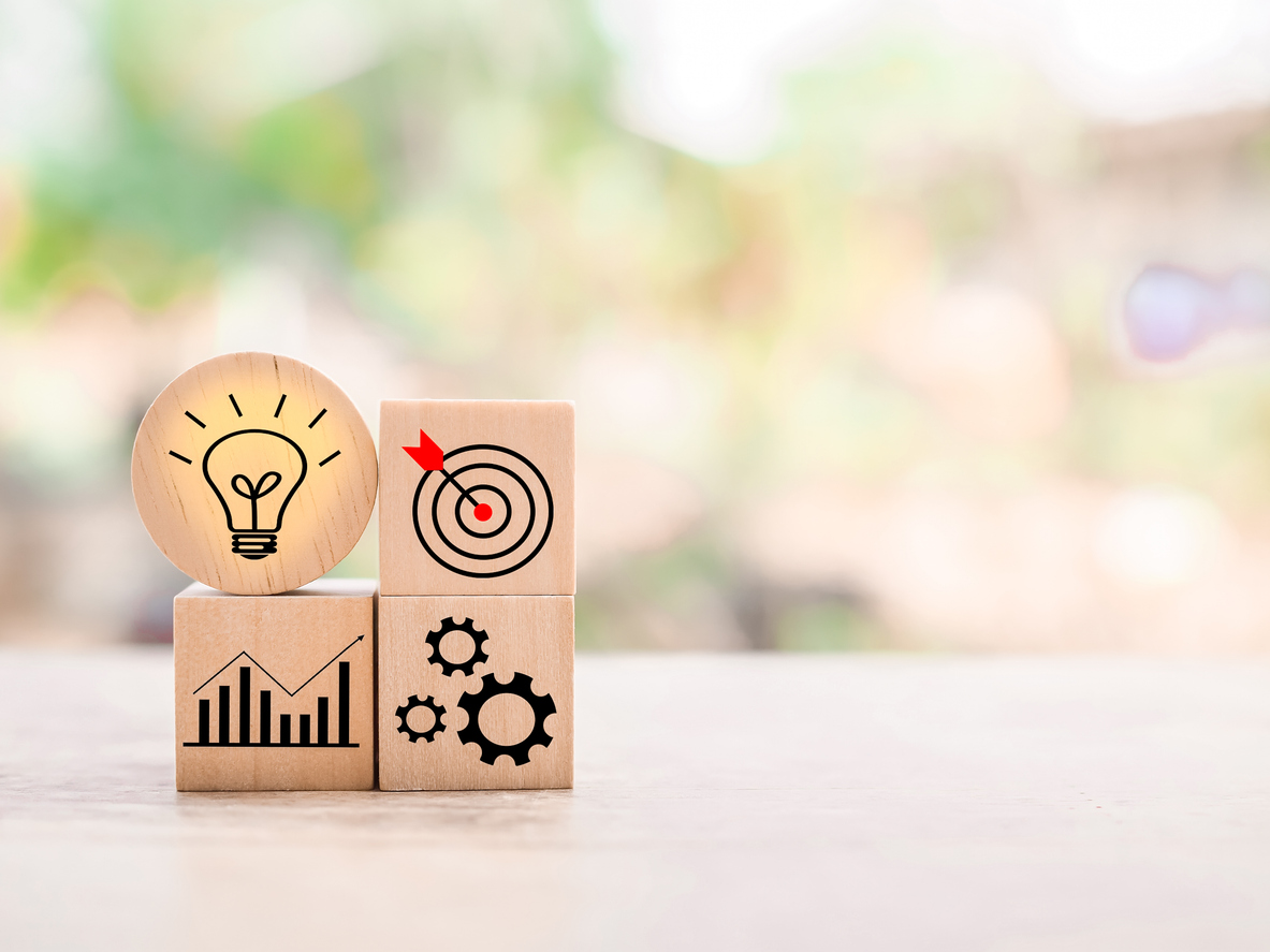Wooden block with business strategy icons, Action plan and business process management concept. Wooden block with business strategy icons, Action plan and business process management concept.